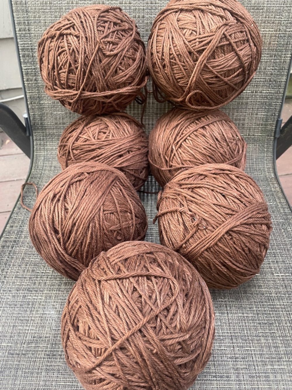 7 balls/skein hand dyed cotton yarn - beautiful chocolate brown yarn - 6.5 lbs